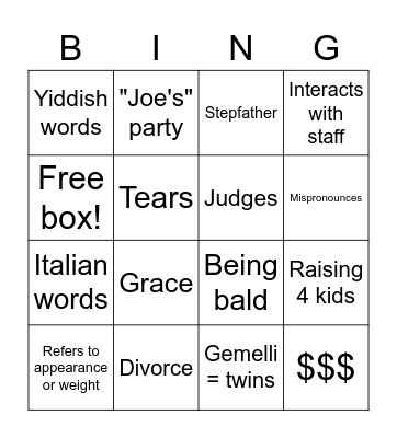 Wedding Speech Bingo Card