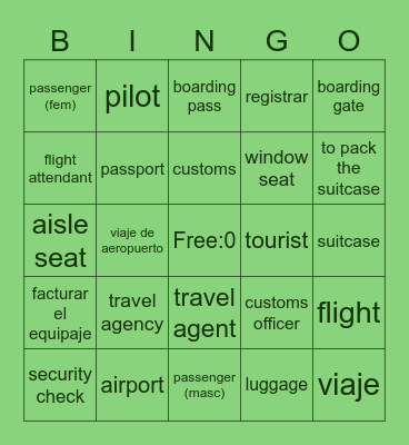 Viaje de Aeropuerto Bingo Card