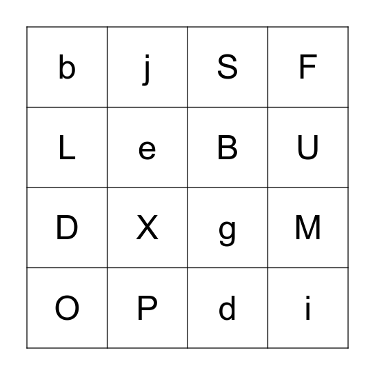 Letter and Sounds Bingo Card