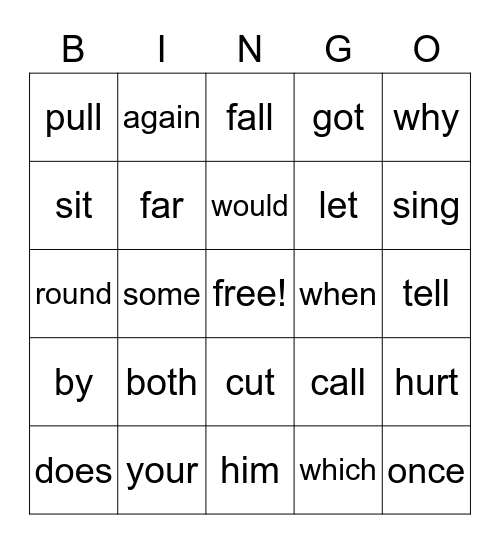 Sight Word BINGO Card