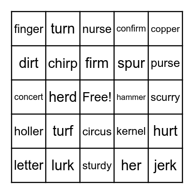 -er, -ir, -ur Bingo Card