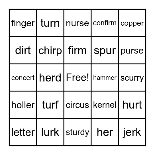 -er, -ir, -ur Bingo Card