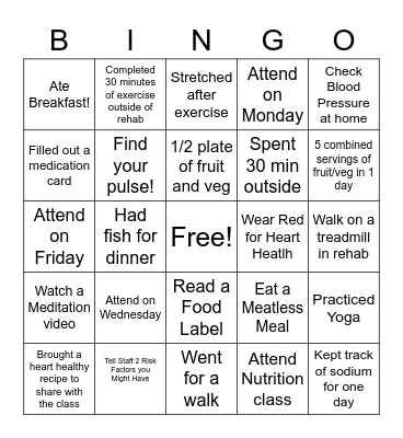 Cardiac Rehab Week!! Bingo Card