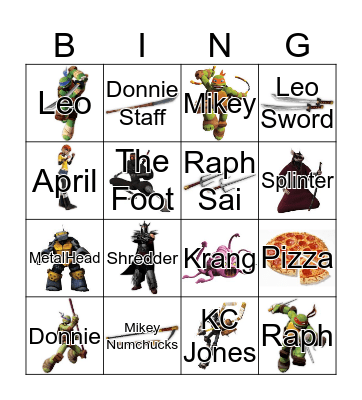 Ninja Turtle Bingo Card