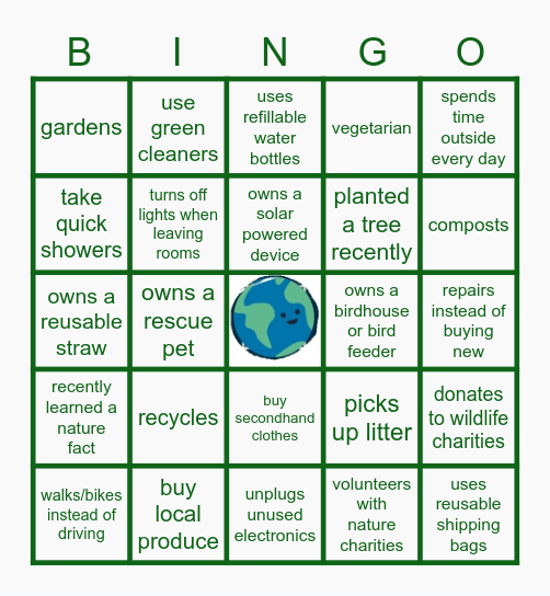 EARTH DAY BINGO Card