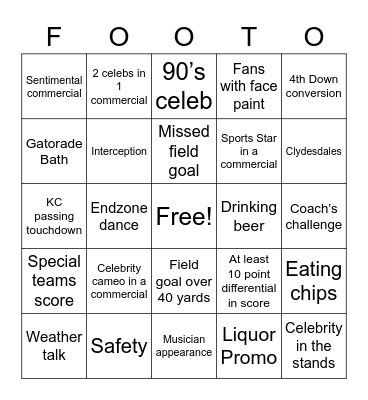 Foot-o Super Bowl Bingo Card