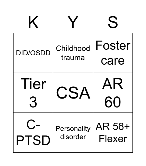 You should kys bingo Card