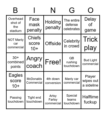 Superbowl Bingo 2022 Bingo Card