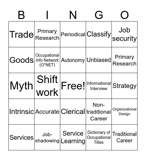 3.03 KEY TERMS Bingo Card