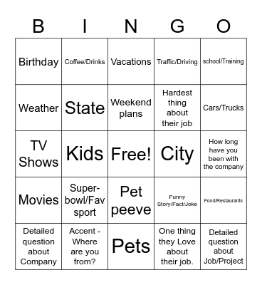 Personalize Service Topics Bingo Card
