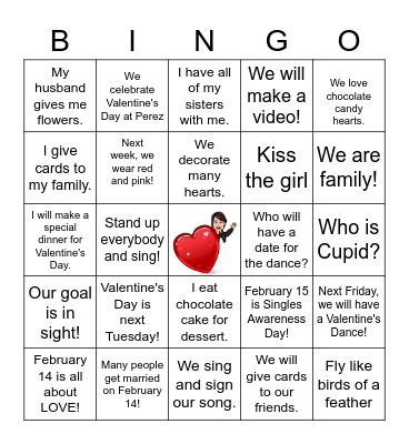 ASL Valentine's Day/We Are Family Bingo Card