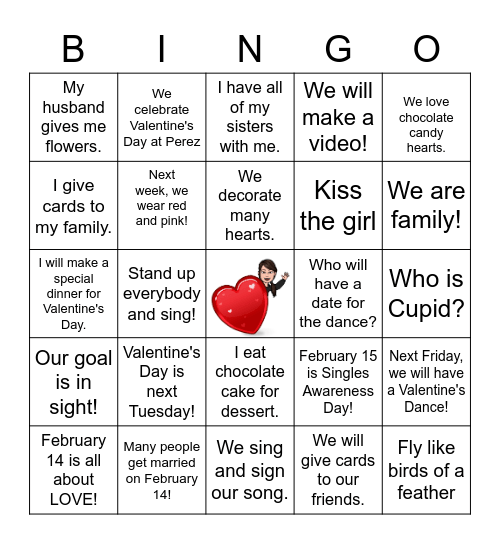 ASL Valentine's Day/We Are Family Bingo Card