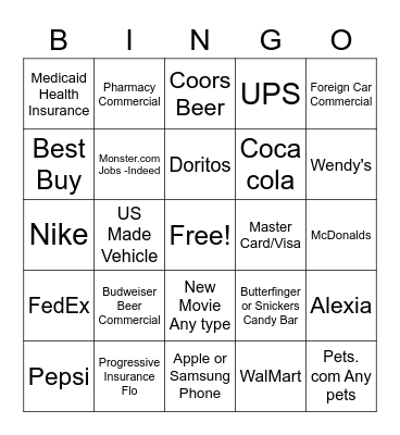 Super Bowl Bingo Card