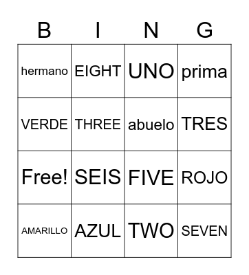 bilingue Bingo Card