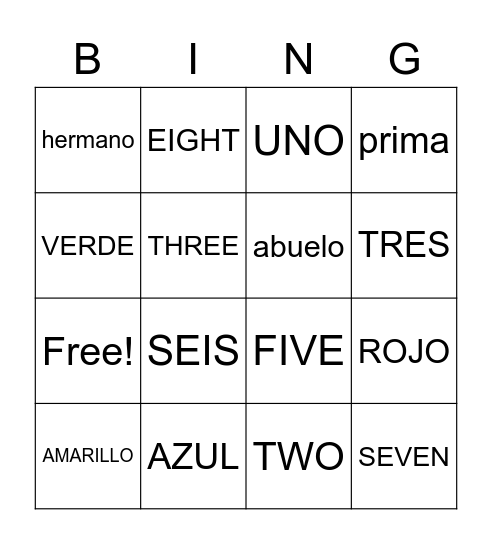 bilingue Bingo Card