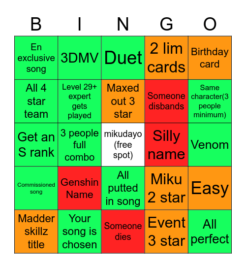 CO-op bingo (ENSekai) Bingo Card