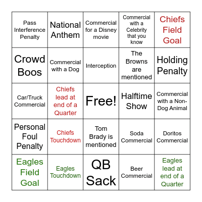 Super Bowl Bingo Card