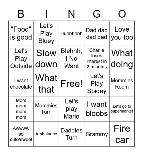 Charlie Bingo Card