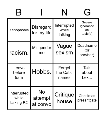 Grandparents Bingo Card
