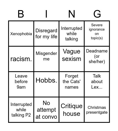 Grandparents Bingo Card