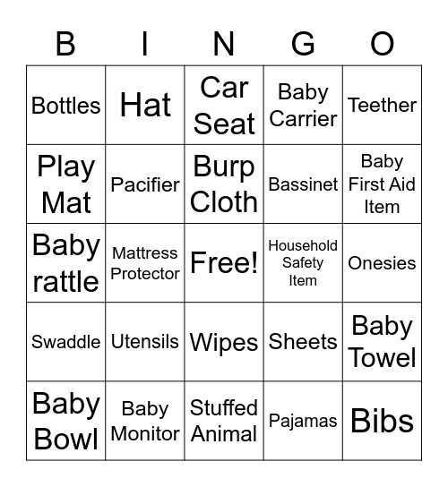 Baby Shower Bingo Card