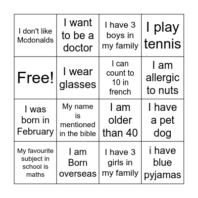 SUNDAY SCHOOL BINGO Card