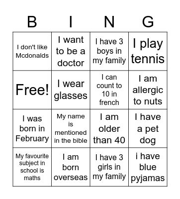 SUNDAY SCHOOL BINGO Card