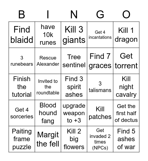 Elden Ring Bingo Card