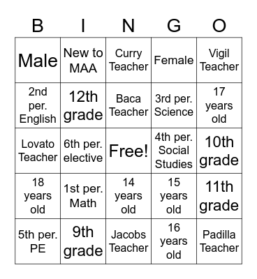 Welcome Back Bingo Card