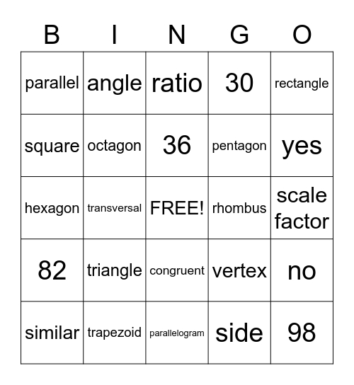 6th Grade Math Bingo Card