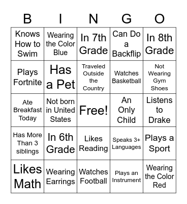 Get To Know You BINGO Card