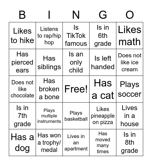 Guess Who- Orchestra Bingo Card
