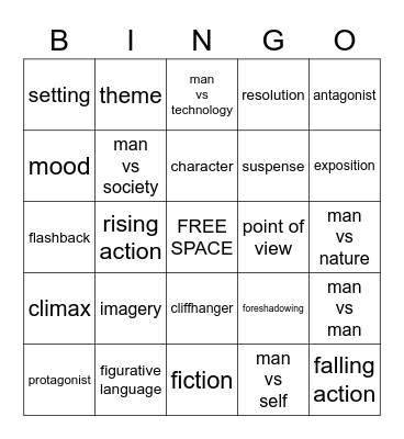 6th grade Literary Terms Bingo Card