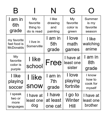 Get To Know You BINGO Card