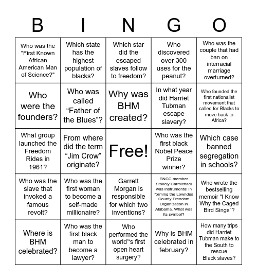 Black History Month Bingo Card