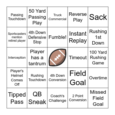 Super Bowl Bingo Card