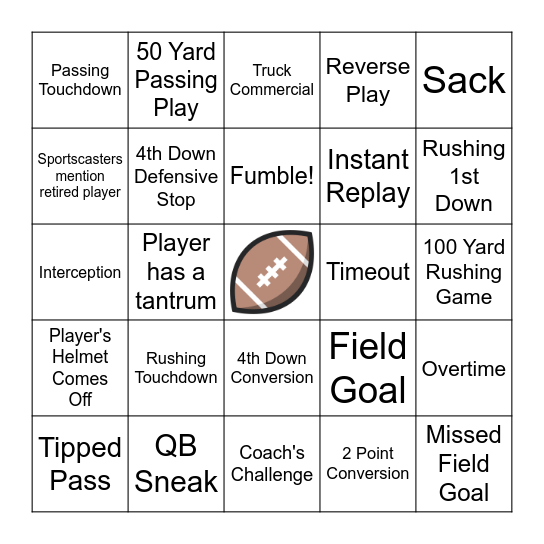 Super Bowl Bingo Card