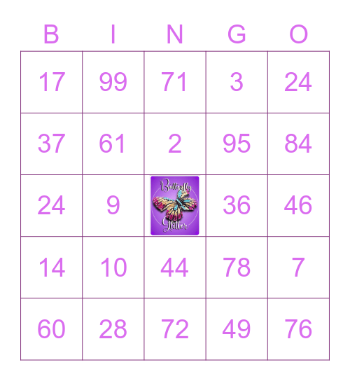 ButterFly Glitters Bingo Card