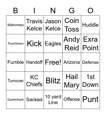 SUPER BOWL Bingo Card