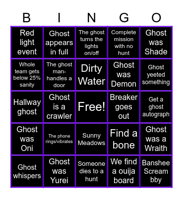 PhasmoPHOBIA Bingo Card