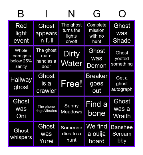 PhasmoPHOBIA Bingo Card