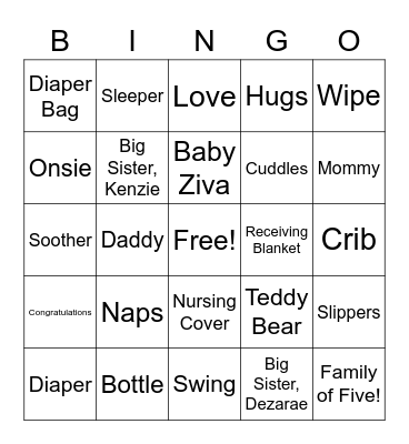 Baby Shower Bingo Card