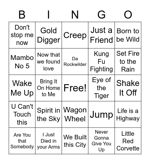 Superbowl music BINGO Card