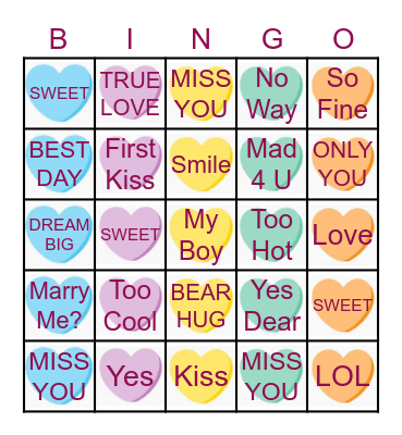 Conversation Heart BINGO Card