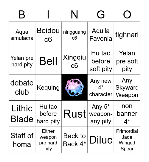 Genshin Wishing Bingo Card