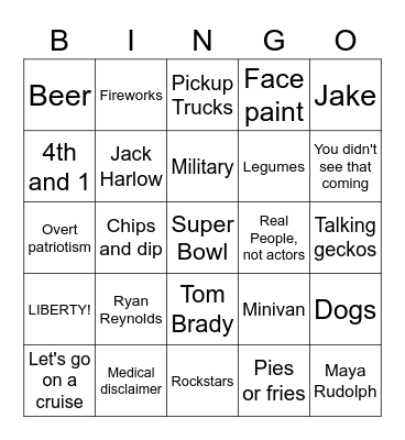 Super Bowl LVII Bingo Card