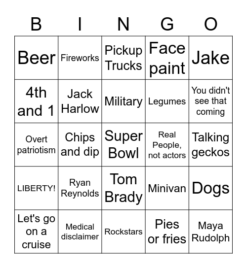 Super Bowl LVII Bingo Card