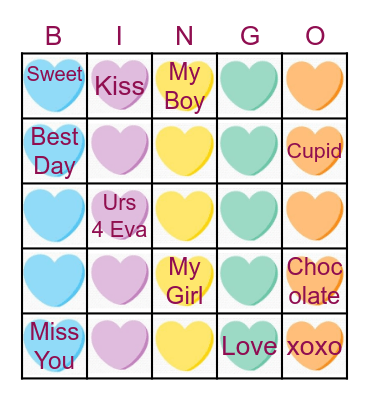 Conversation Heart BINGO Card