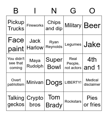 Super Bowl LVII Bingo Card