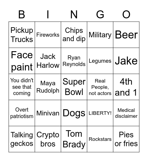 Super Bowl LVII Bingo Card